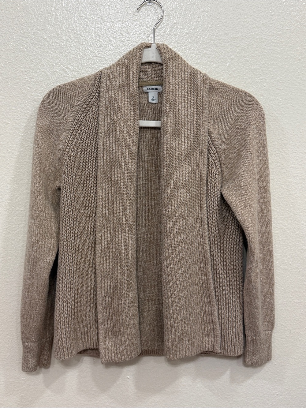 L.L. Bean Women's Open Front Shawl Collar Cardigan Taupe Beige Size Small Petite